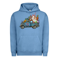 Pigment Pebble Blue Happy Easter Truck with Bunny Eggs And Carrot Urban Hoodie - RanaPortraitStore