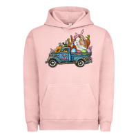 Pigment Salmon Happy Easter Truck with Bunny Eggs And Carrot Urban Hoodie - RanaPortraitStore