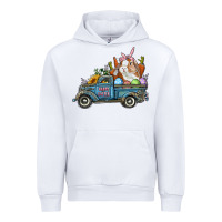 White Happy Easter Truck with Bunny Eggs And Carrot Urban Hoodie - RanaPortraitStore