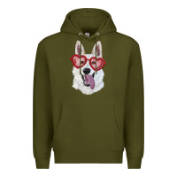 Army Green white shepherd with love glasses Premium Hoodie - RanaPortraitStore