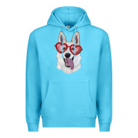 Ocean Blue white shepherd with love glasses Premium Hoodie - RanaPortraitStore