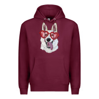 Burgundy white shepherd with love glasses Premium Hoodie - RanaPortraitStore