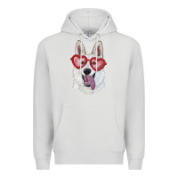 Dove Grey white shepherd with love glasses Premium Hoodie - RanaPortraitStore