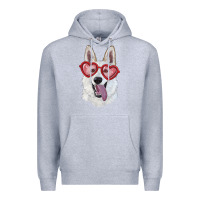 Heather Grey white shepherd with love glasses Premium Hoodie - RanaPortraitStore