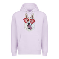 Lilac white shepherd with love glasses Premium Hoodie - RanaPortraitStore