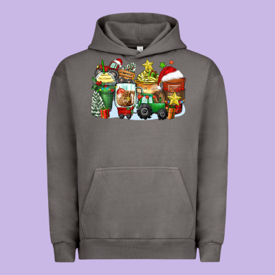 Christmas Tractor Coffee Cups Urban Hoodie Designed By Zillion Design Studio