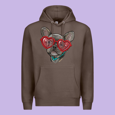French Bulldog With Love Glasses Premium Hoodie Designed By Ranaportraitstore