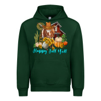 Forest Green Happy Fall Y'all Longhorn Cow Urban Hoodie - RanaPortraitStore