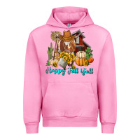 Fuchsia Pink Happy Fall Y'all Longhorn Cow Urban Hoodie - RanaPortraitStore