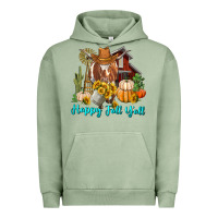 Pigment Oil Green Happy Fall Y'all Longhorn Cow Urban Hoodie - RanaPortraitStore