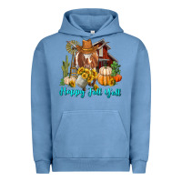 Pigment Pebble Blue Happy Fall Y'all Longhorn Cow Urban Hoodie - RanaPortraitStore