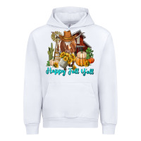 White Happy Fall Y'all Longhorn Cow Urban Hoodie - RanaPortraitStore