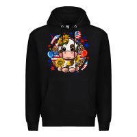 Black cute cow fourth of july Premium Hoodie - texasbilliewilder
