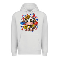Dove Grey cute cow fourth of july Premium Hoodie - texasbilliewilder
