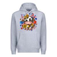 Heather Grey cute cow fourth of july Premium Hoodie - texasbilliewilder