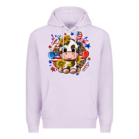 Lilac cute cow fourth of july Premium Hoodie - texasbilliewilder