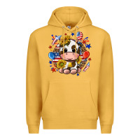 Mustard cute cow fourth of july Premium Hoodie - texasbilliewilder