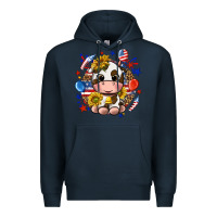 Navy cute cow fourth of july Premium Hoodie - texasbilliewilder