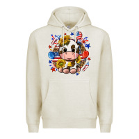 Oatmeal Heather cute cow fourth of july Premium Hoodie - texasbilliewilder