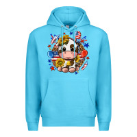 Ocean Blue cute cow fourth of july Premium Hoodie - texasbilliewilder