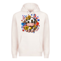 Pale Pink cute cow fourth of july Premium Hoodie - texasbilliewilder