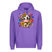 Purple cute cow fourth of july Premium Hoodie - texasbilliewilder