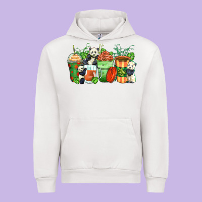 Panda Coffee Cups Urban Hoodie Designed By Zillion Design Studio