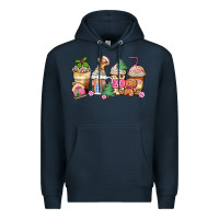 Navy pink gingerbread coffee cups Premium Hoodie - Zillion Design Studio