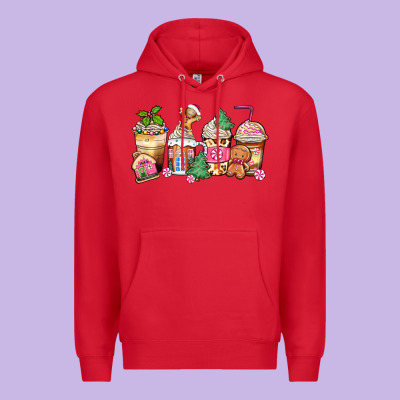 Pink Gingerbread Coffee Cups Premium Hoodie Designed By Zillion Design Studio