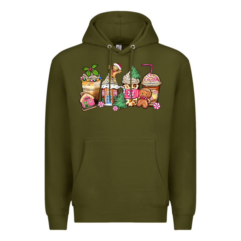 Pink Gingerbread Coffee Cups Premium Hoodie by Zillion Design Studio | Teevron