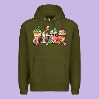 Pink Gingerbread Coffee Cups Premium Hoodie Designed By Zillion Design Studio