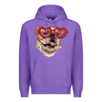 Purple english bulldog with love glass Premium Hoodie - RanaPortraitStore