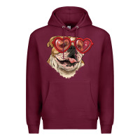 Burgundy english bulldog with love glass Premium Hoodie - RanaPortraitStore