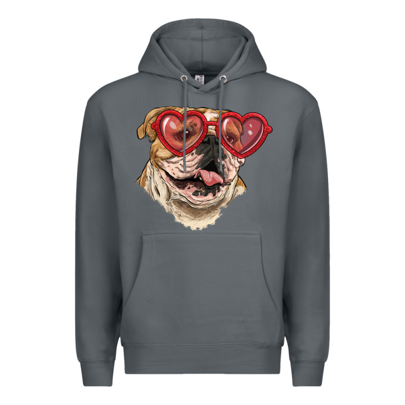 English Bulldog With Love Glass Premium Hoodie by RanaPortraitStore | Teevron