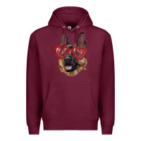 Burgundy german shepherd with love glasses Premium Hoodie - RanaPortraitStore