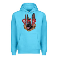 Ocean Blue german shepherd with love glasses Premium Hoodie - RanaPortraitStore