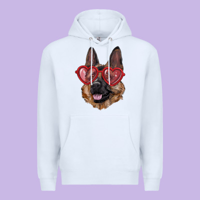 German Shepherd With Love Glasses Premium Hoodie Designed By Ranaportraitstore