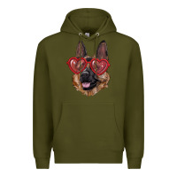 Army Green german shepherd with love glasses Premium Hoodie - RanaPortraitStore
