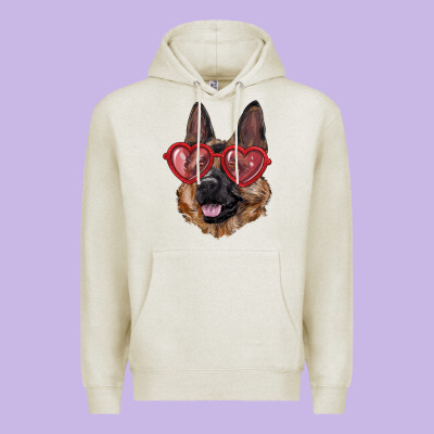German Shepherd With Love Glasses Premium Hoodie Designed By Ranaportraitstore
