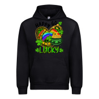 Black Happy Go Lucky Pot Of Gold And Rainbow Heart Urban Hoodie - RanaPortraitStore