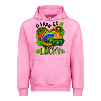 Fuchsia Pink Happy Go Lucky Pot Of Gold And Rainbow Heart Urban Hoodie - RanaPortraitStore