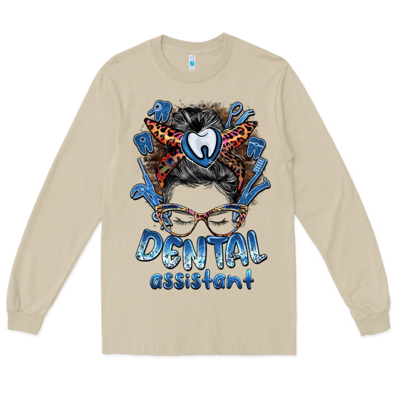 Dental Assistant Messy Bun Long Sleeve Tee by BarkalooDesign | Teevron