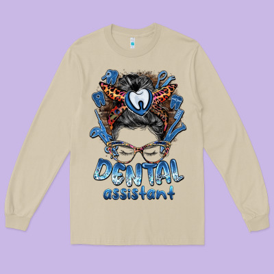 Dental Assistant Messy Bun Long Sleeve Tee Designed By Barkaloodesign