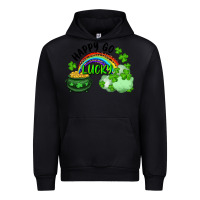 Black Happy Go Lucky Rainbow Shamrocks And Pot Of Gold Urban Hoodie - RanaPortraitStore