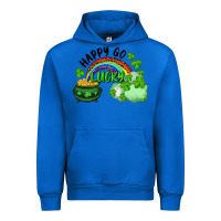 Cobalt Happy Go Lucky Rainbow Shamrocks And Pot Of Gold Urban Hoodie - RanaPortraitStore
