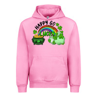 Fuchsia Pink Happy Go Lucky Rainbow Shamrocks And Pot Of Gold Urban Hoodie - RanaPortraitStore