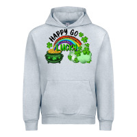 Heather Grey Happy Go Lucky Rainbow Shamrocks And Pot Of Gold Urban Hoodie - RanaPortraitStore