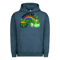 Pigment Midnight Navy Happy Go Lucky Rainbow Shamrocks And Pot Of Gold Urban Hoodie - RanaPortraitStore