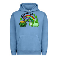 Pigment Pebble Blue Happy Go Lucky Rainbow Shamrocks And Pot Of Gold Urban Hoodie - RanaPortraitStore