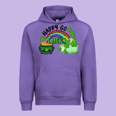 Urban Hoodie Happy Go Lucky Rainbow Shamrocks And Pot Of Gold